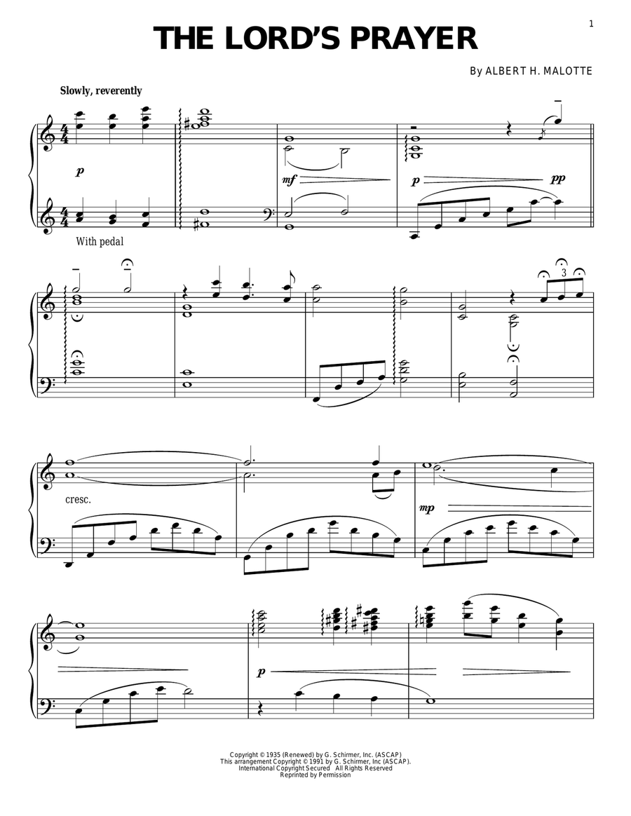 The Lord's Prayer Piano Solo scores gallery preview page 1