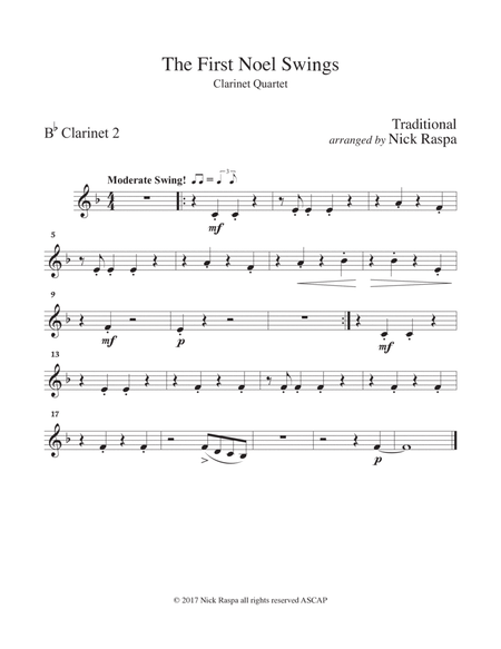 The First Noel Swings - B flat Clarinet Quartet (B flat Cl 1,2,3, b. cl.) Bb Clarinet 2 part