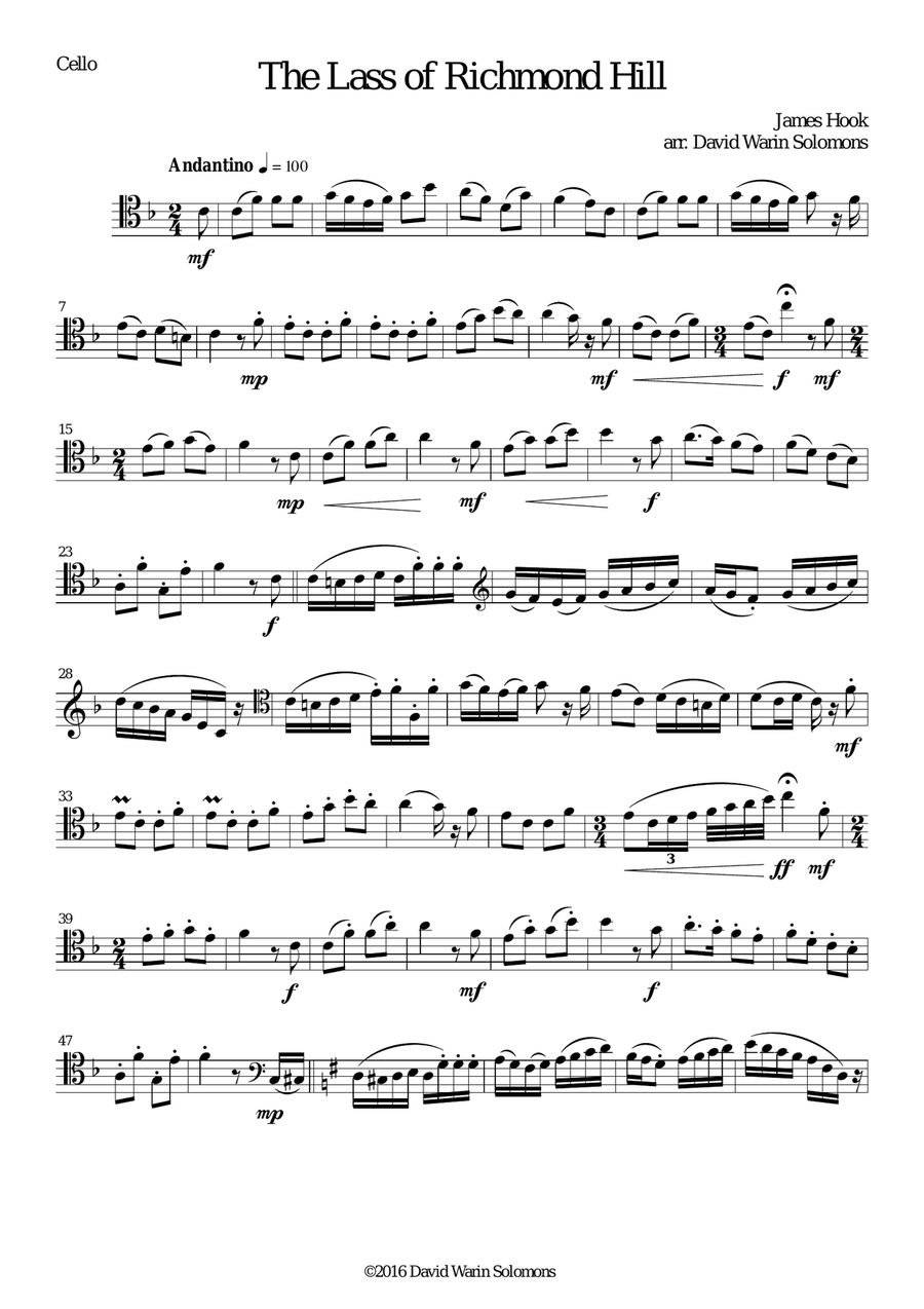 Lass of Richmond Hill for cello and guitar String Duet scores gallery preview page 6