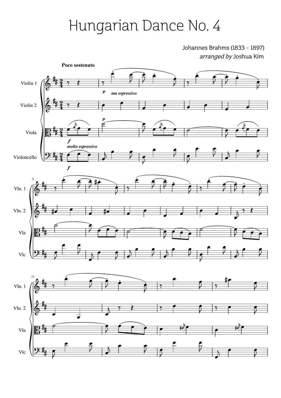 Hungarian Dance No. 4 for String Quartet Hungarian Dance No. 4 for String Quartet String Quartet scores gallery preview page 1