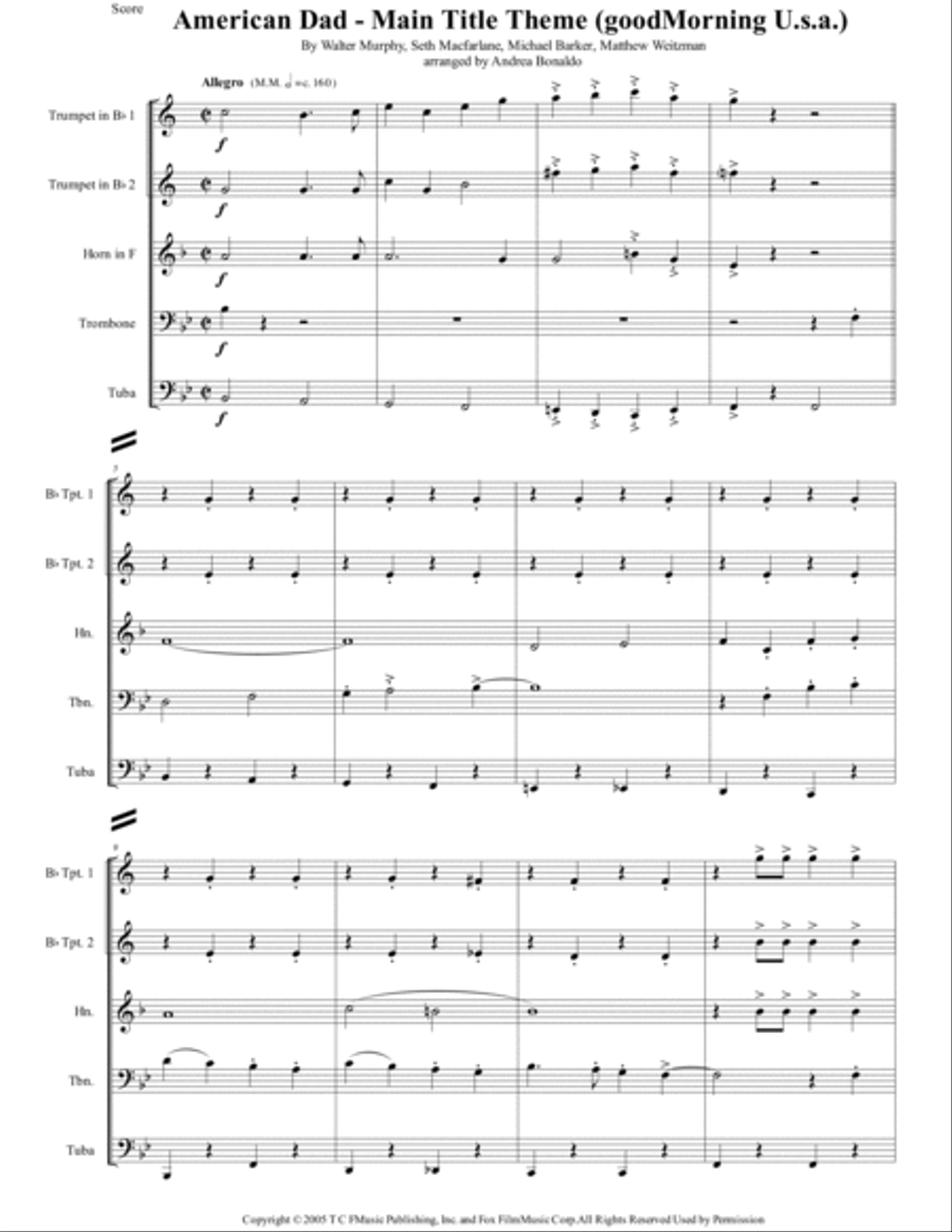 American Dad - Main Title Theme (good Morning U.s.a.) Brass Ensemble scores gallery preview page 4