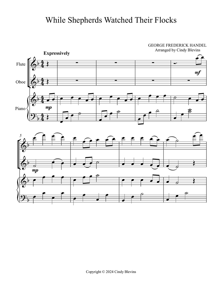 While Shepherds Watched Their Flocks, for Flute, Oboe and Piano Woodwind Duet scores gallery preview page 2