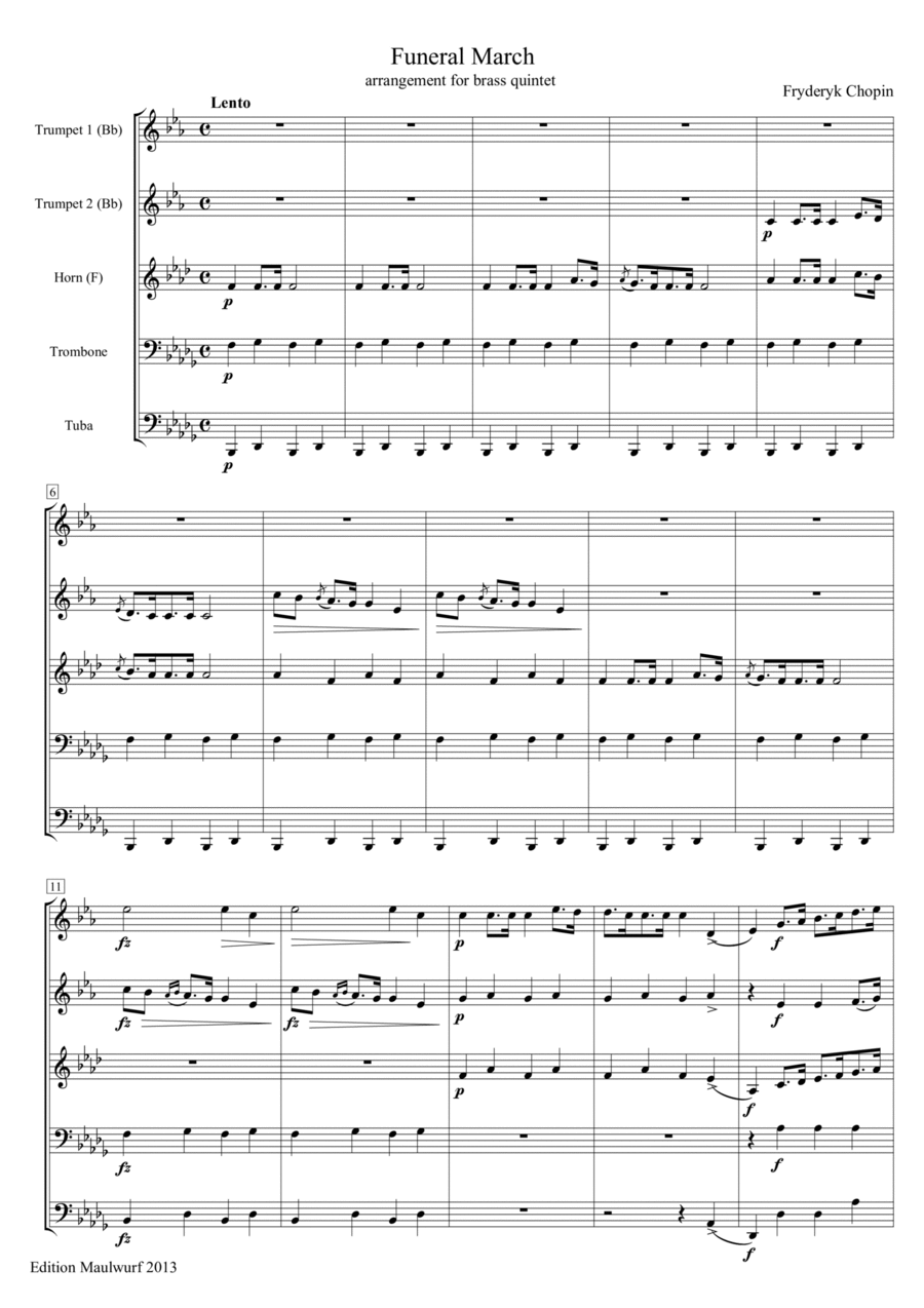 Funeral March (Chopin) Brass Quintet scores gallery preview page 1