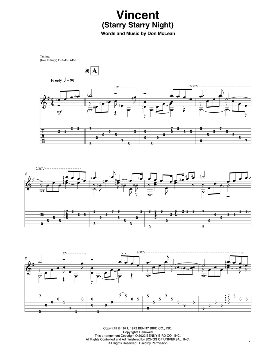 Vincent (Starry Starry Night) (arr. David Jaggs) Acoustic Guitar scores gallery preview page 1