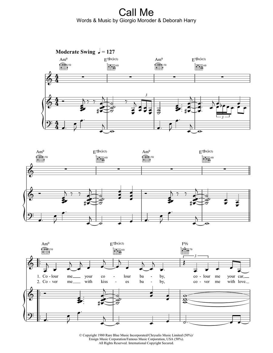 Call Me Call Me Piano, Vocal, Guitar scores gallery preview page 1