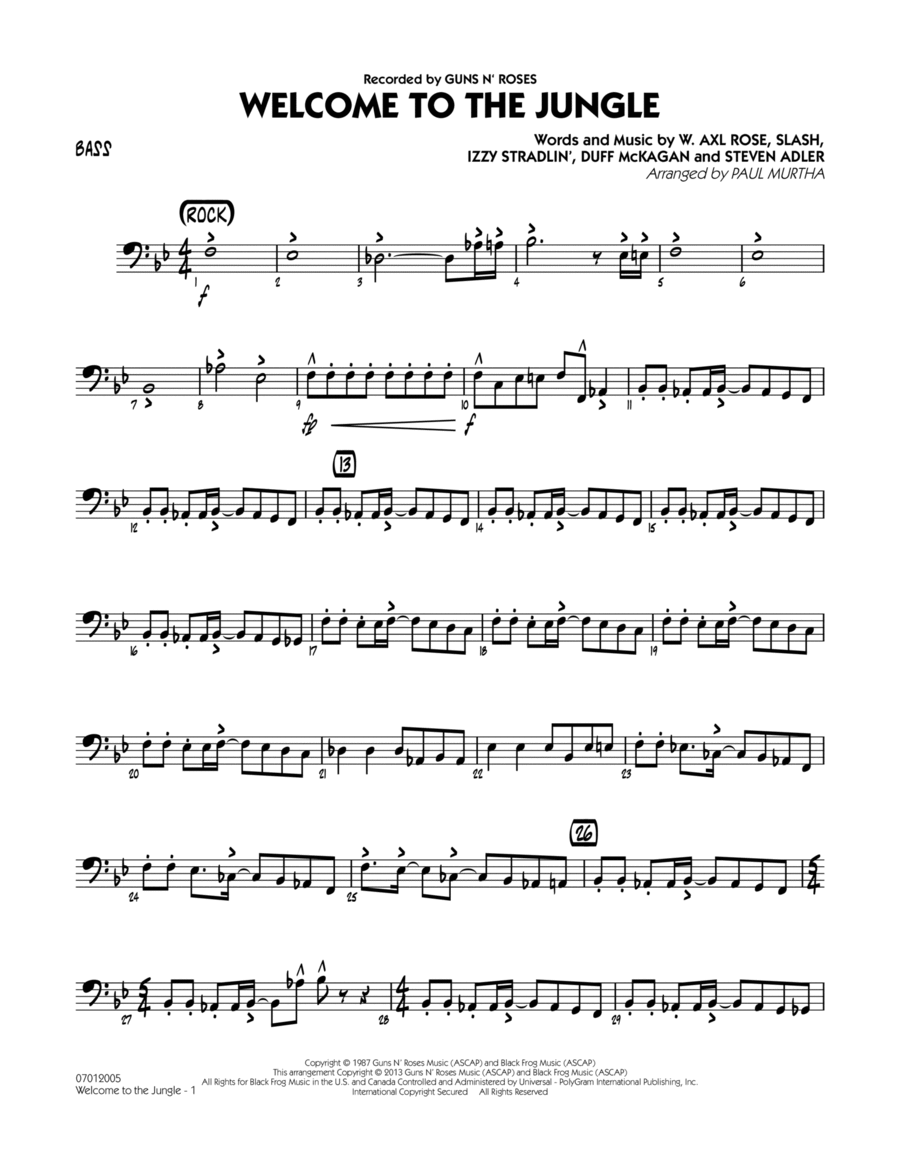 Welcome to the Jungle - Bass Jazz Ensemble scores gallery preview page 1