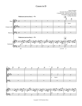 Canon in D (Pachelbel) (D) (Woodwind Trio - 1 Oboe, 1 Clar, 1 Bassoon), Keyboard)
