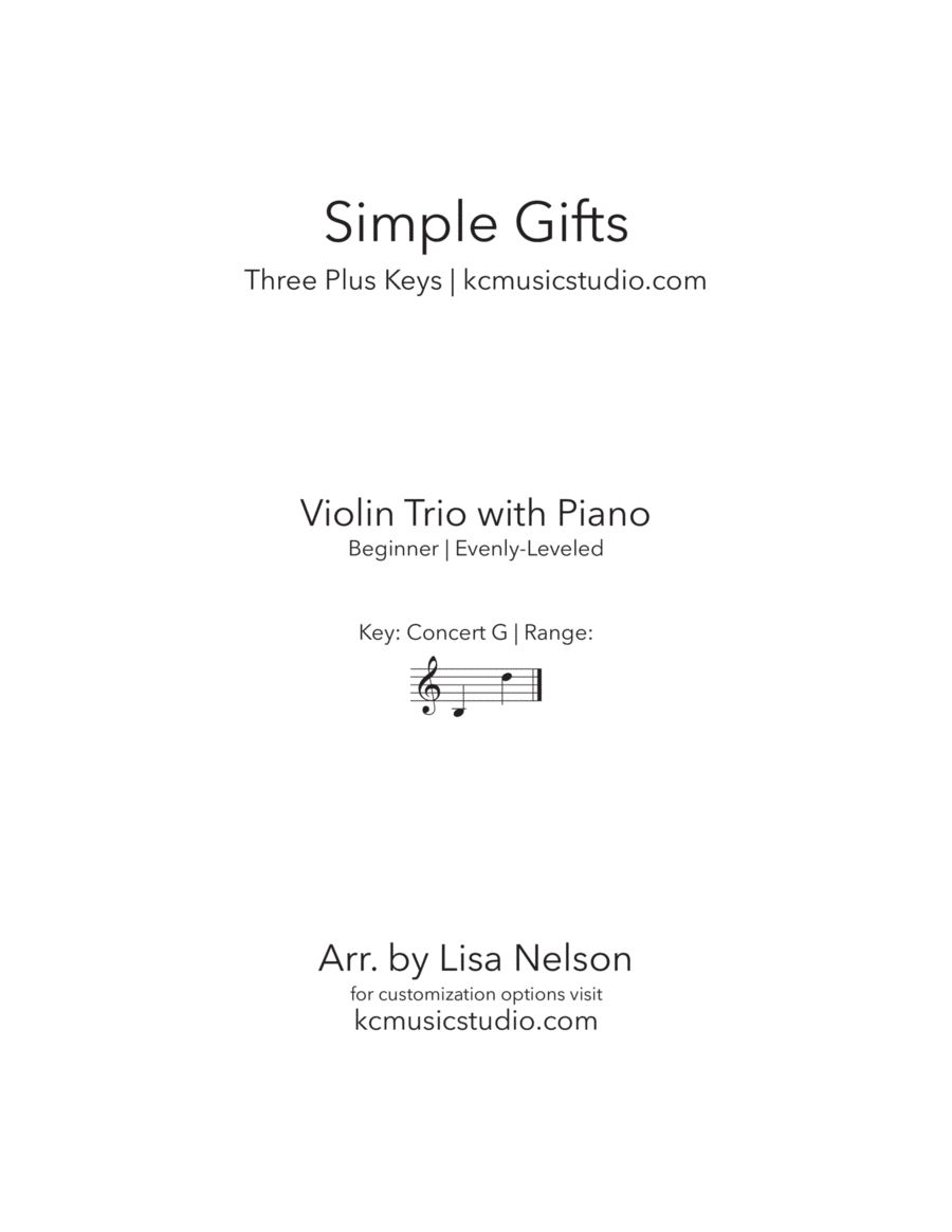 Simple Gifts - Violin Trio with Piano Accompaniment image number null