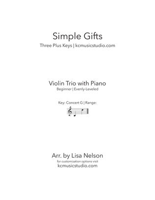 Simple Gifts - Violin Trio with Piano Accompaniment