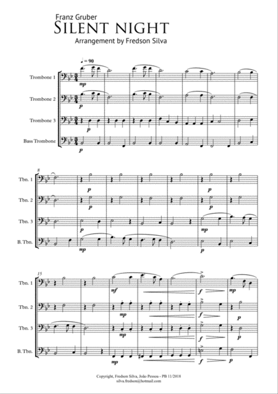 Silent Night for Trombone Quartet Trombone Quartet scores gallery preview page 2