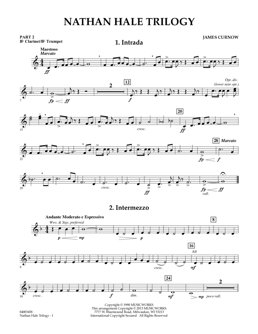 Nathan Hale Trilogy - Pt.2 - Bb Clarinet/Bb Trumpet Concert Band scores gallery preview page 1
