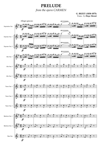 Carmen Overture (Prelude) for Saxophopne Ensemble