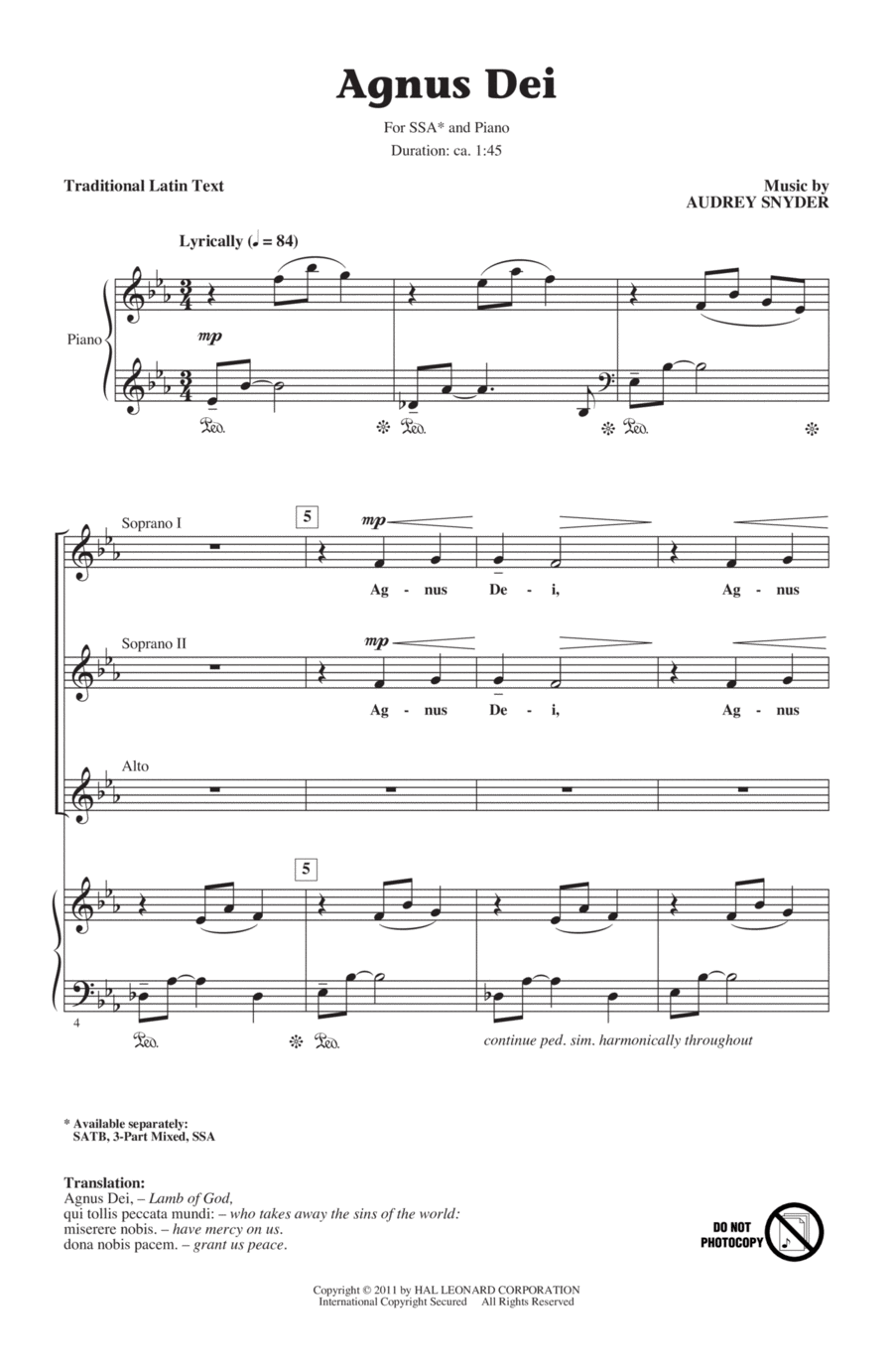 Agnus Dei Agnus Dei SSA scores gallery preview page 1