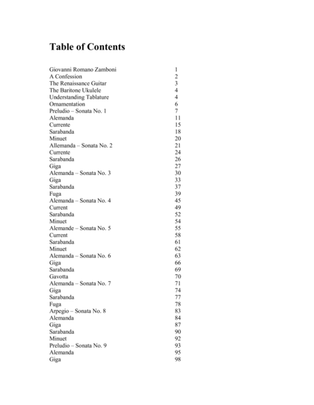 Giovanni Zamboni: 11 Suites for Lute and Ceccona, Transcribed for Baritone Ukulele