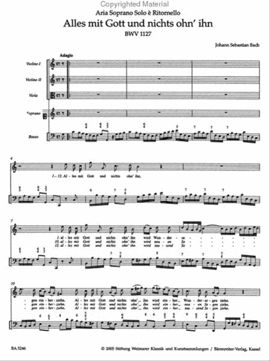 Alles mit Gott und nichts ohn ihn for Soprano, two Violins, Viola and Basso continuo BWV 1127 Viola scores gallery preview page 2