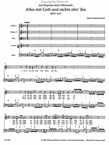 Alles mit Gott und nichts ohn ihn for Soprano, two Violins, Viola and Basso continuo BWV 1127