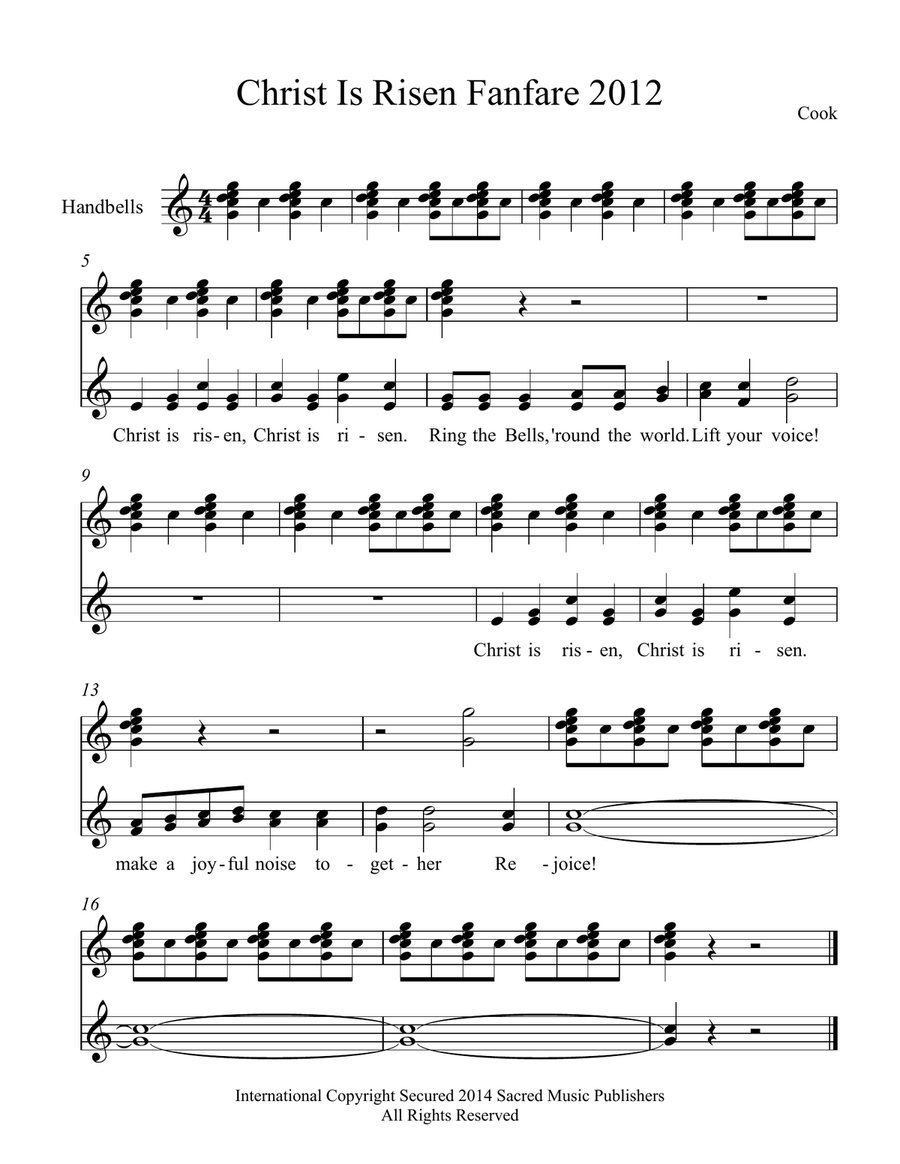 Christ Is Risen (Easter Fanfare) (with Handbells) 4-Part scores gallery preview page 1