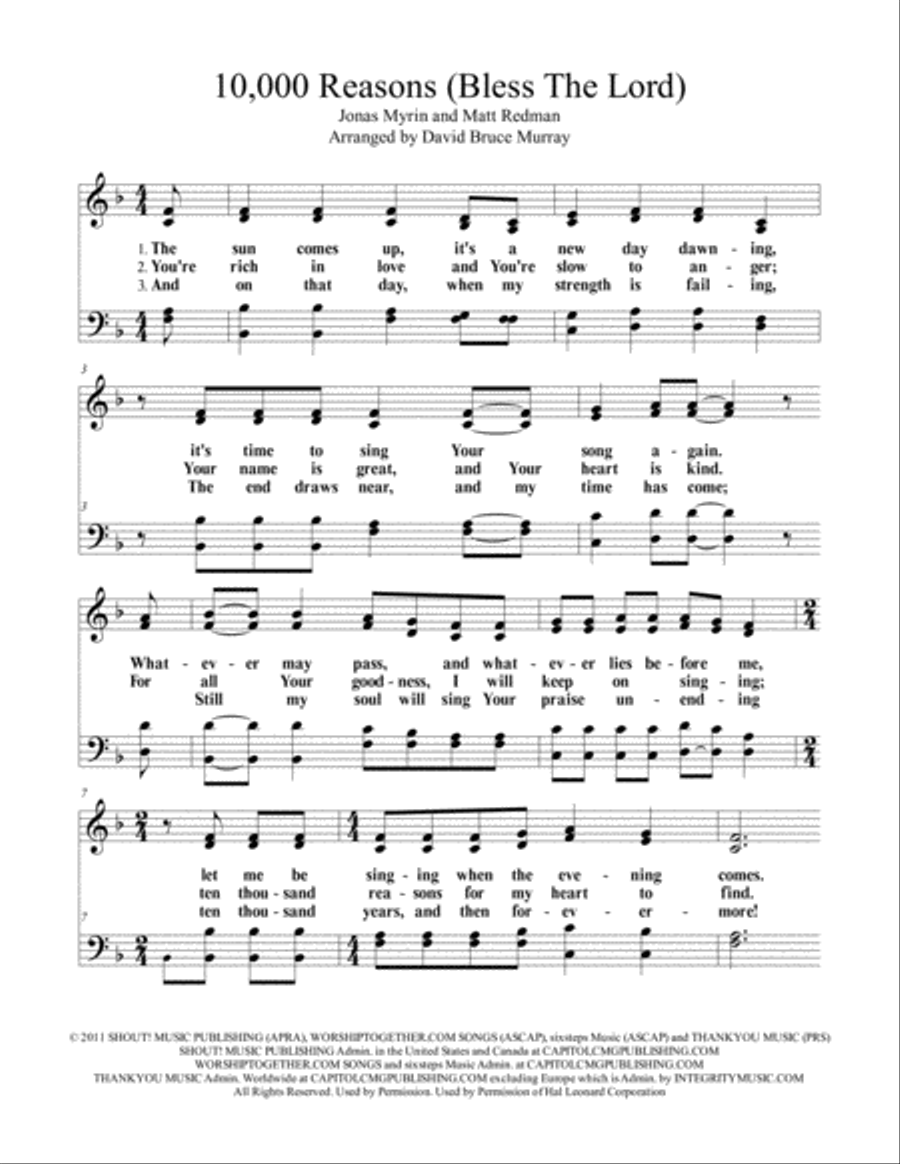 10,000 Reasons (Bless The Lord) 4-Part scores gallery preview page 1