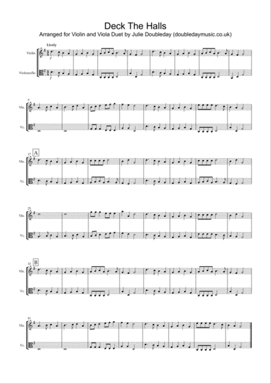 Deck The Halls for Violin and Viola Duet String Duet scores gallery preview page 1