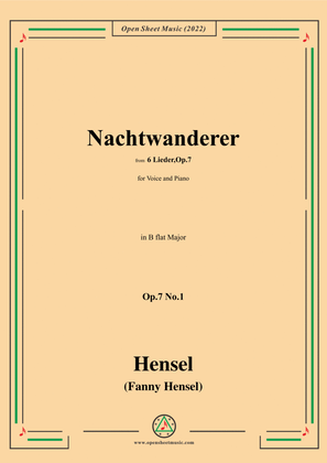 Book cover for Fanny Hensel-Nachtwanderer,Op.7 No.1,from '6 Lieder,Op.7',in B flat Major,for Voice and Piano