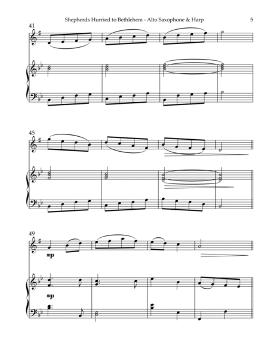 Shepherds Hurried to Bethlehem, Duet for Eb Alto Saxophone & Harp Alto Saxophone scores gallery preview page 5