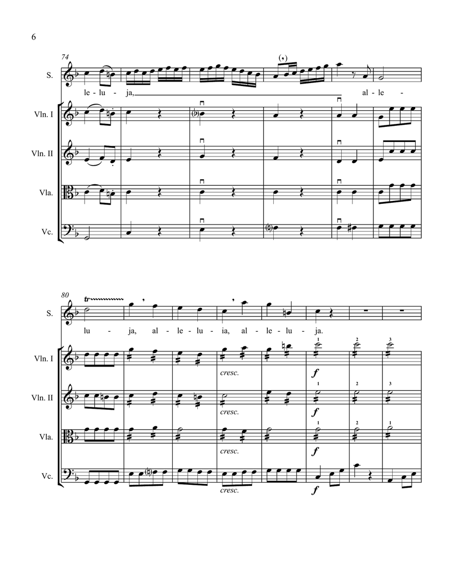 Alleluja from Exultate Jubilate, K. 165 (for Soprano and String Quartet) String Quartet scores gallery preview page 6
