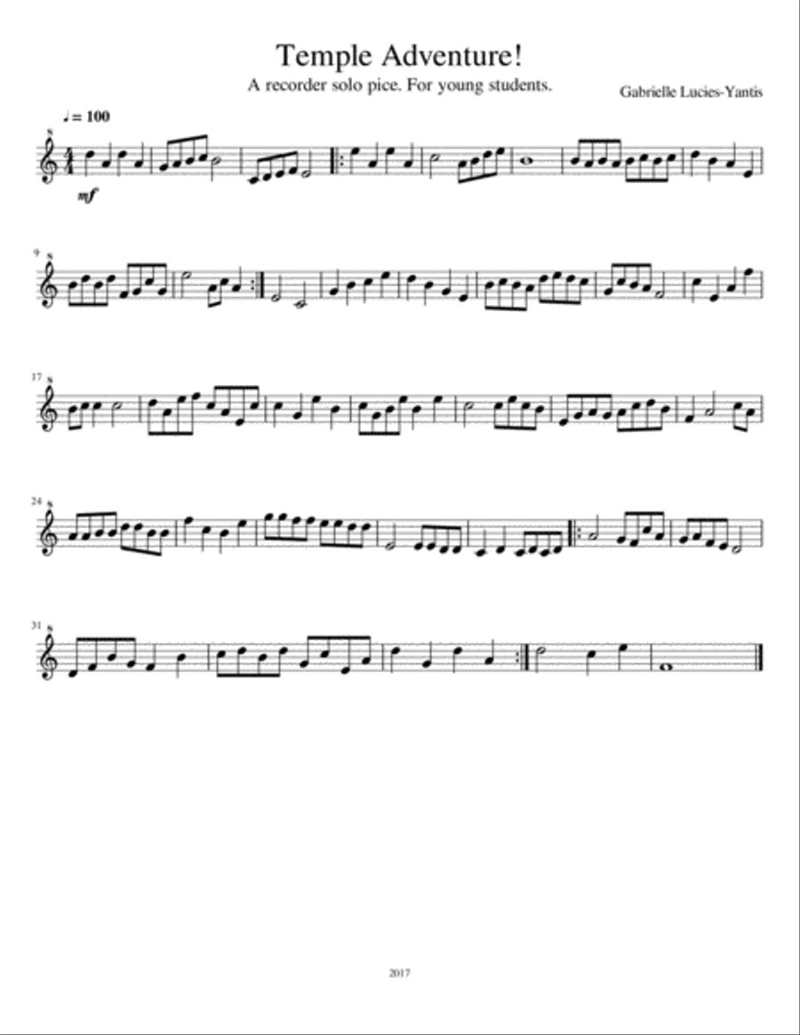 Temple Adventure! Temple Adventure! Recorder scores gallery preview page 1