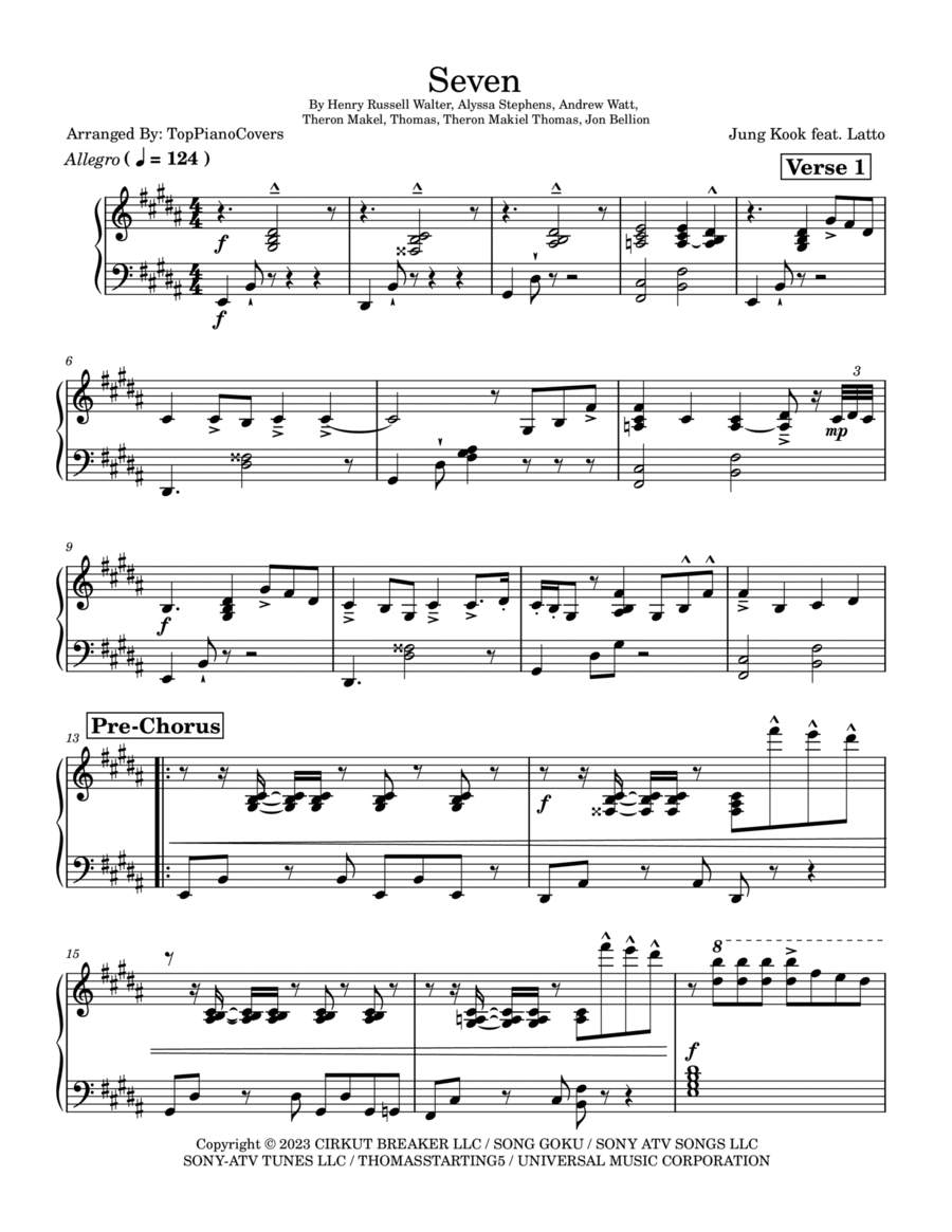 Seven Piano Solo scores gallery preview page 1