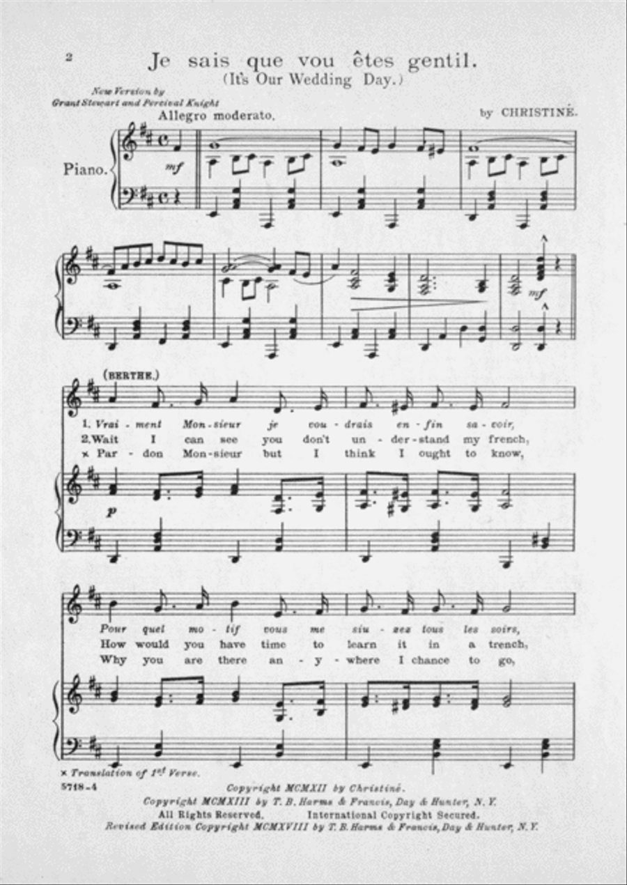 Je Sais Que Vous Etes Gentil (It's Our Wedding Day) Voice scores gallery preview page 2