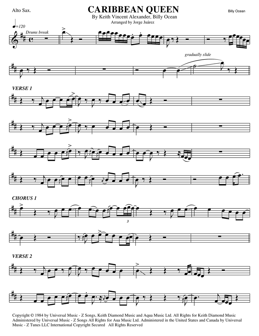 Caribbean Queen (no More Love On The Run) Alto Saxophone scores gallery preview page 1