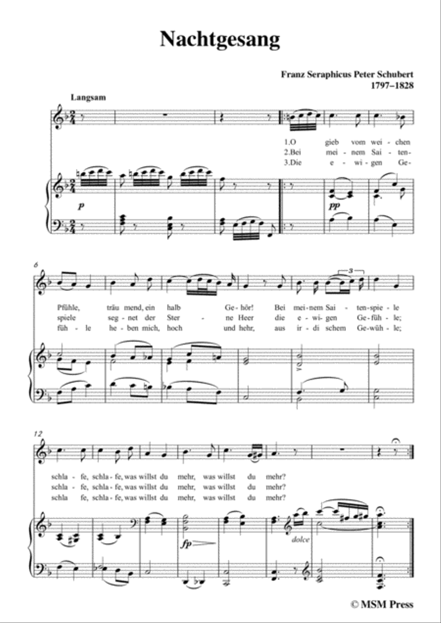 Schubert-Nachtgesang,in F Major,for Voice&Piano Voice scores gallery preview page 3