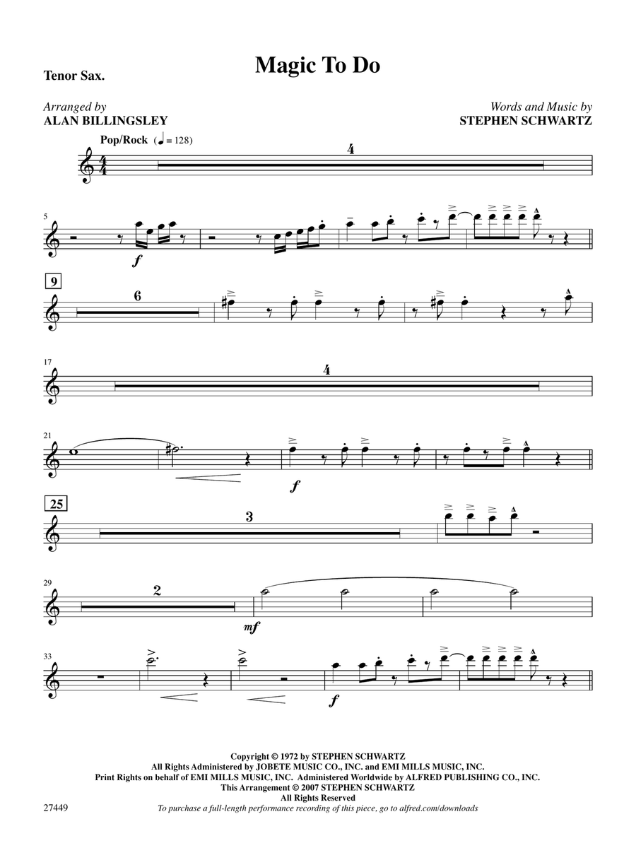 Magic to Do (from Pippin): B-flat Tenor Saxophone