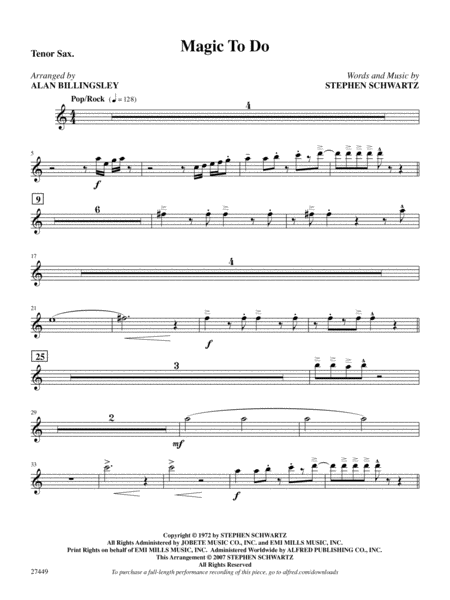 Magic to Do (from Pippin): B-flat Tenor Saxophone