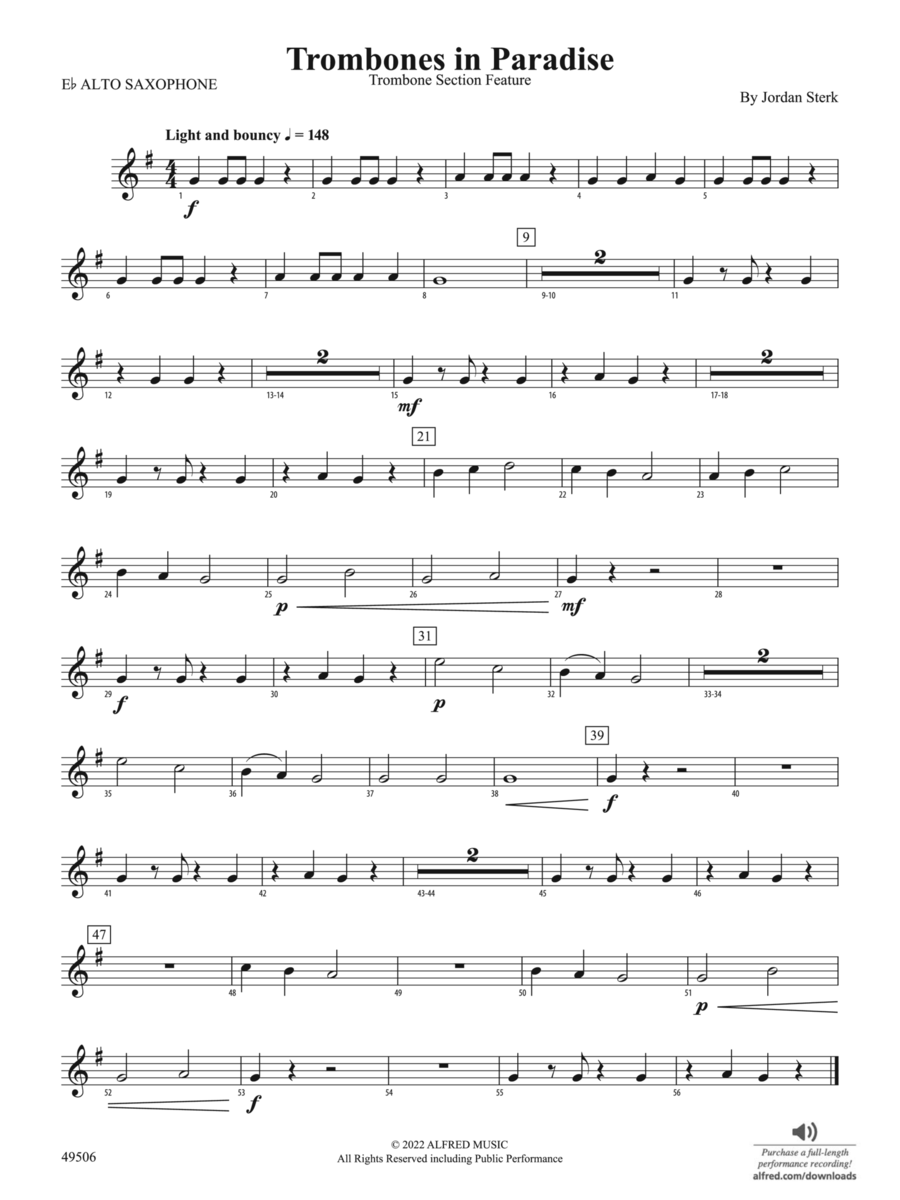 Trombones in Paradise: E-flat Alto Saxophone Concert Band scores gallery preview page 1