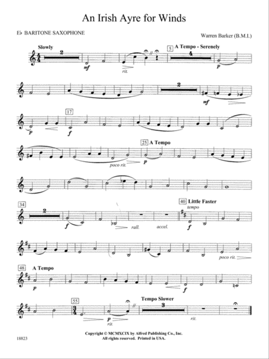 Irish Ayre for Winds: E-flat Baritone Saxophone Concert Band scores gallery preview page 1