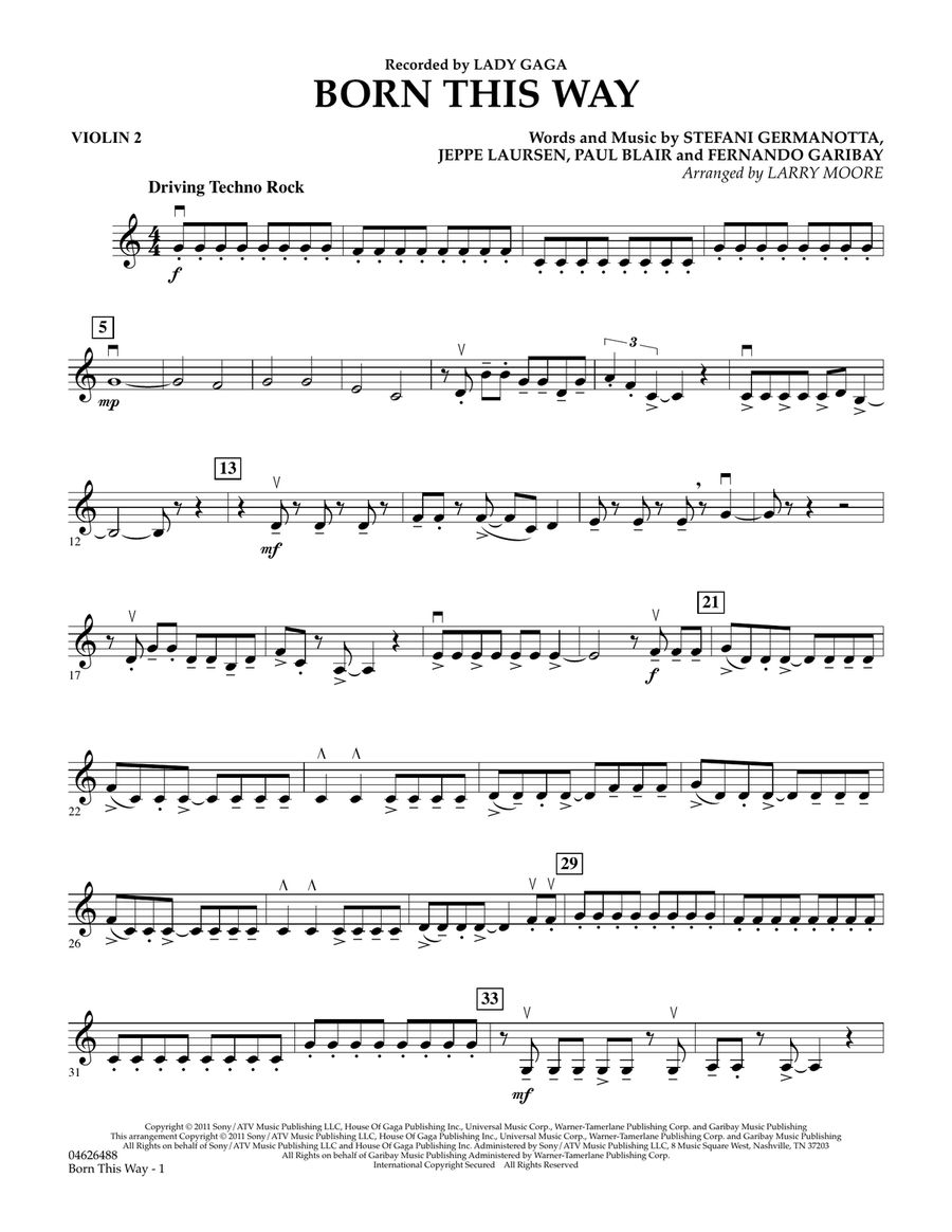 Born This Way - Violin 2 Orchestra scores gallery preview page 1