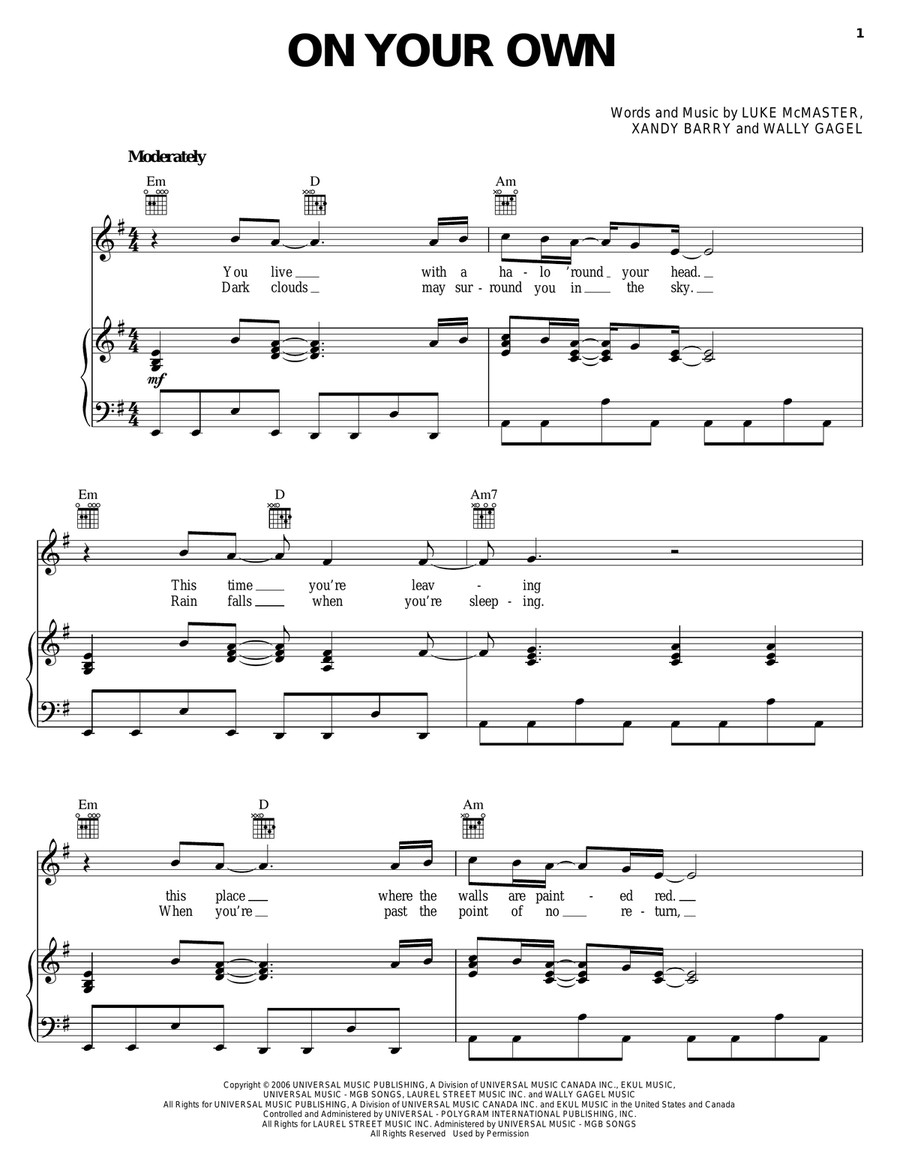 On Your Own On Your Own Piano, Vocal, Guitar scores gallery preview page 1