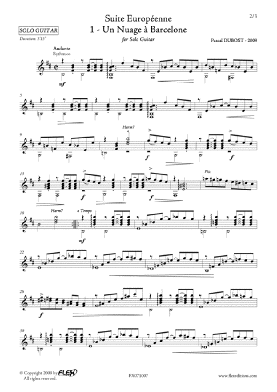 Suite Europeenne 1 - Un Nuage a Barcelone Acoustic Guitar scores gallery preview page 2