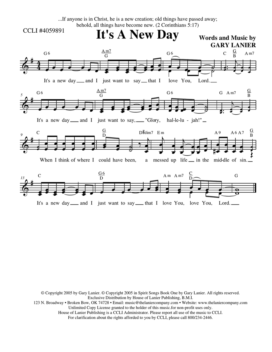IT'S A NEW DAY, Lead Sheet (Includes Melody, Lyrics & Chords) Piano scores gallery preview page 1