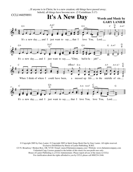 IT'S A NEW DAY (Lead Sheet with mel, lyrics and chords) image number null