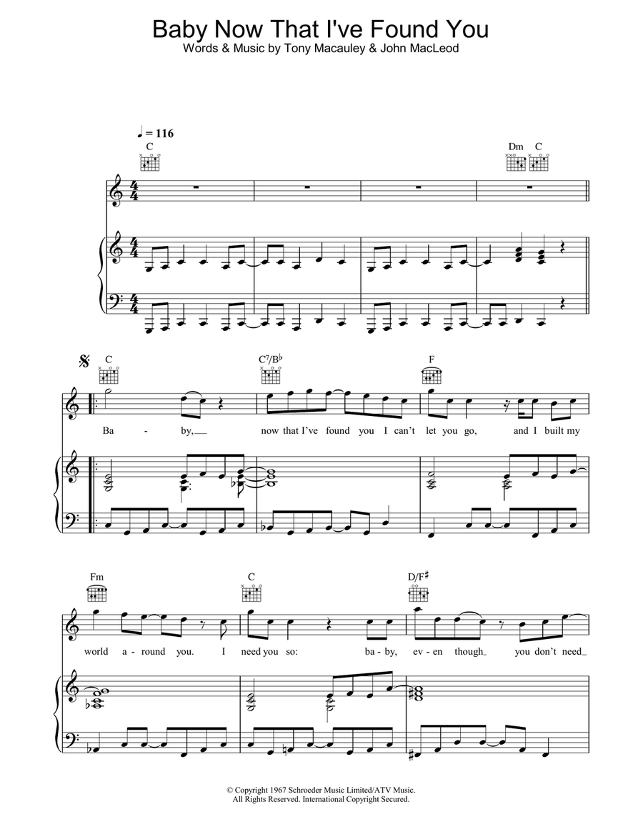 Baby Now That I've Found You Piano, Vocal, Guitar scores gallery preview page 1