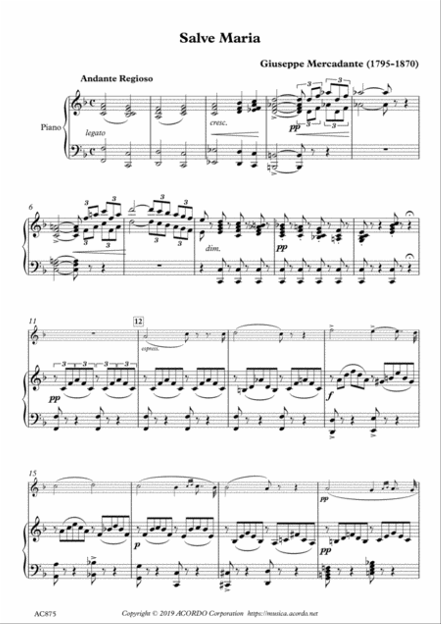 Salve Maria for Viola & Piano Viola scores gallery preview page 1