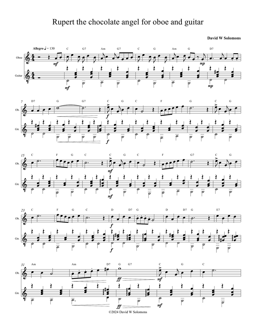 Rupert the Chocolate Angel for oboe and guitar Oboe scores gallery preview page 1