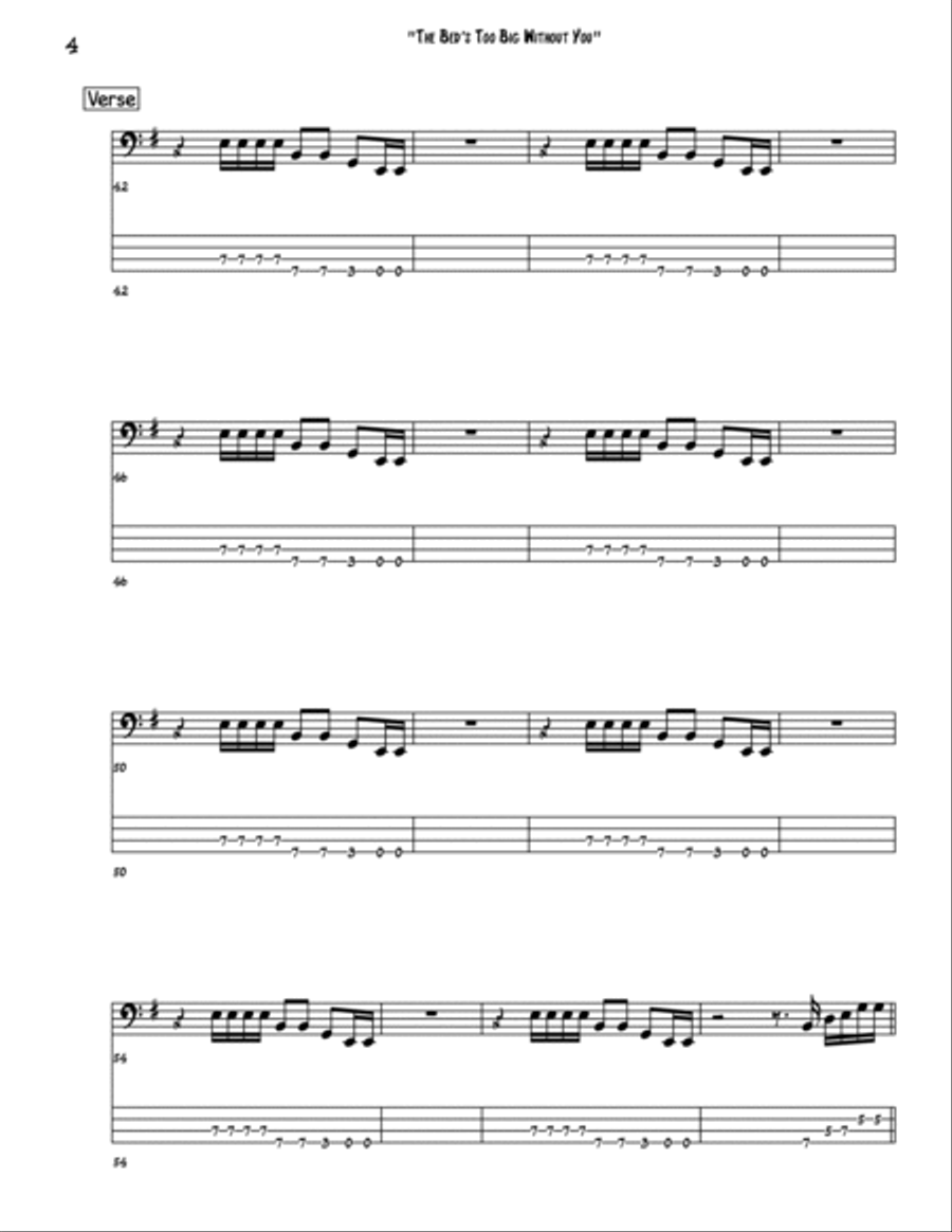 The Bed's Too Big Without You Bass Guitar scores gallery preview page 4