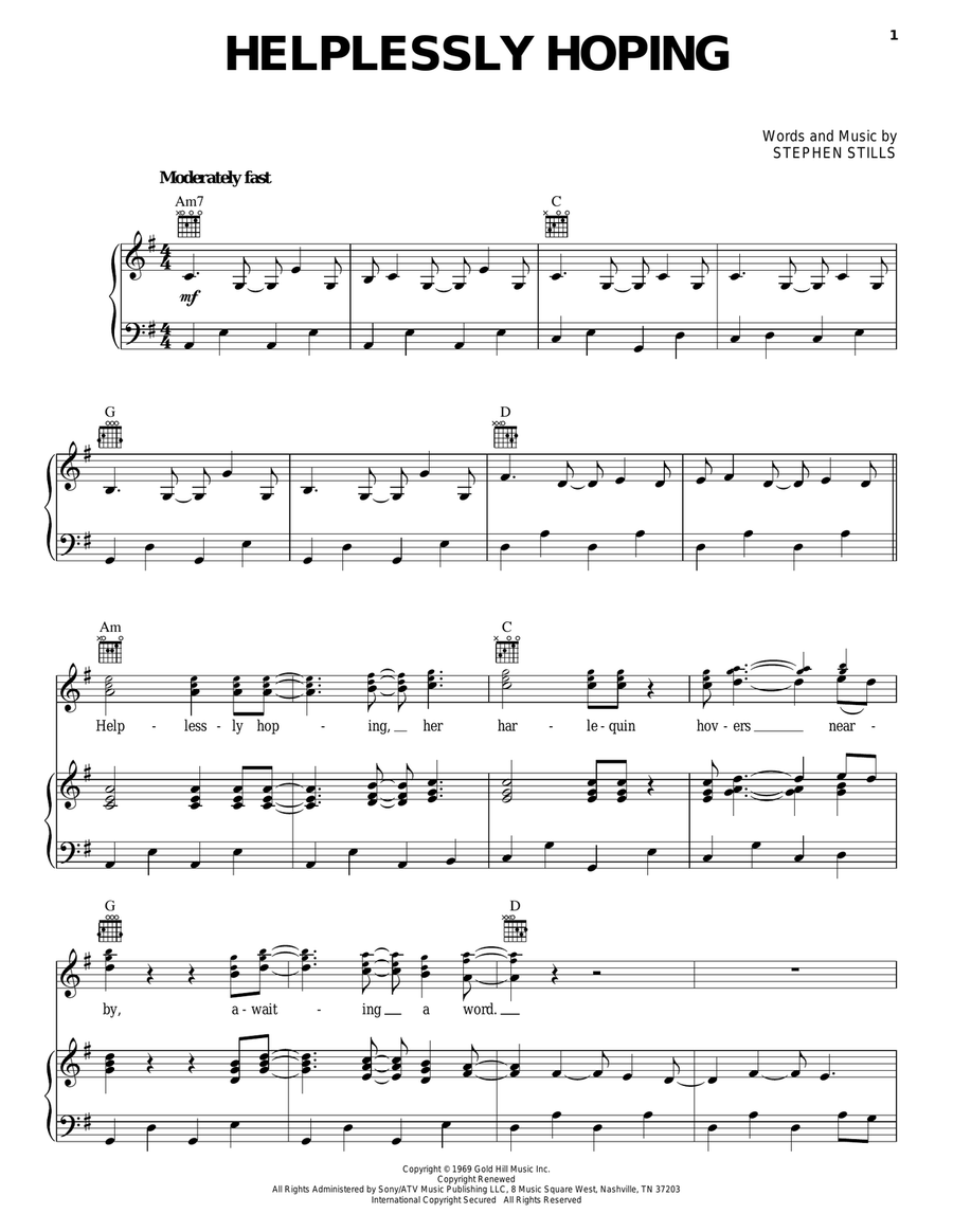 Helplessly Hoping Piano, Vocal, Guitar scores gallery preview page 1