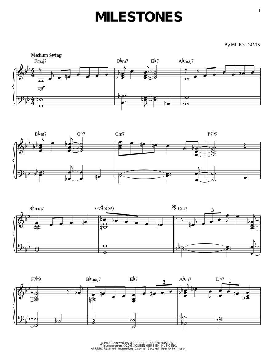 Milestones Piano Solo scores gallery preview page 1