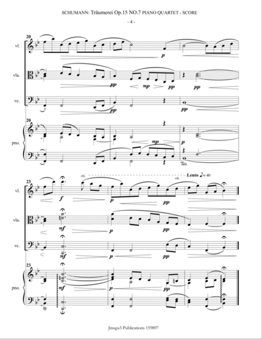 Schumann: Träumerei Op. 15 No. 7 for Piano Quartet Piano Quartet scores gallery preview page 4