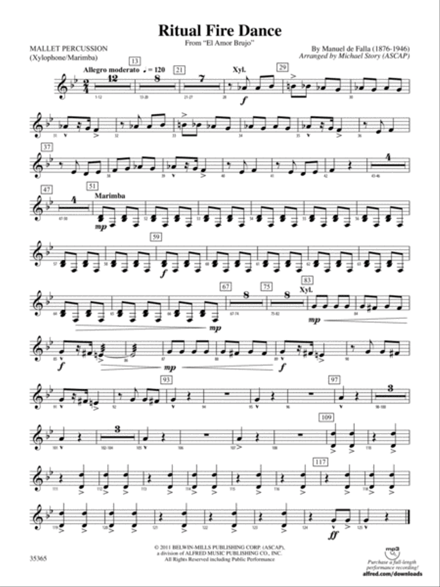 Ritual Fire Dance (From El Amor Brujo): Mallets Concert Band scores gallery preview page 1