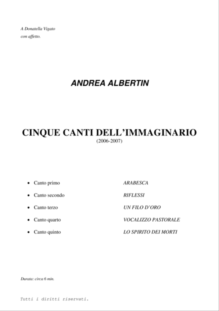 Cinque canti dell'immaginario Alto Voice scores gallery preview page 2