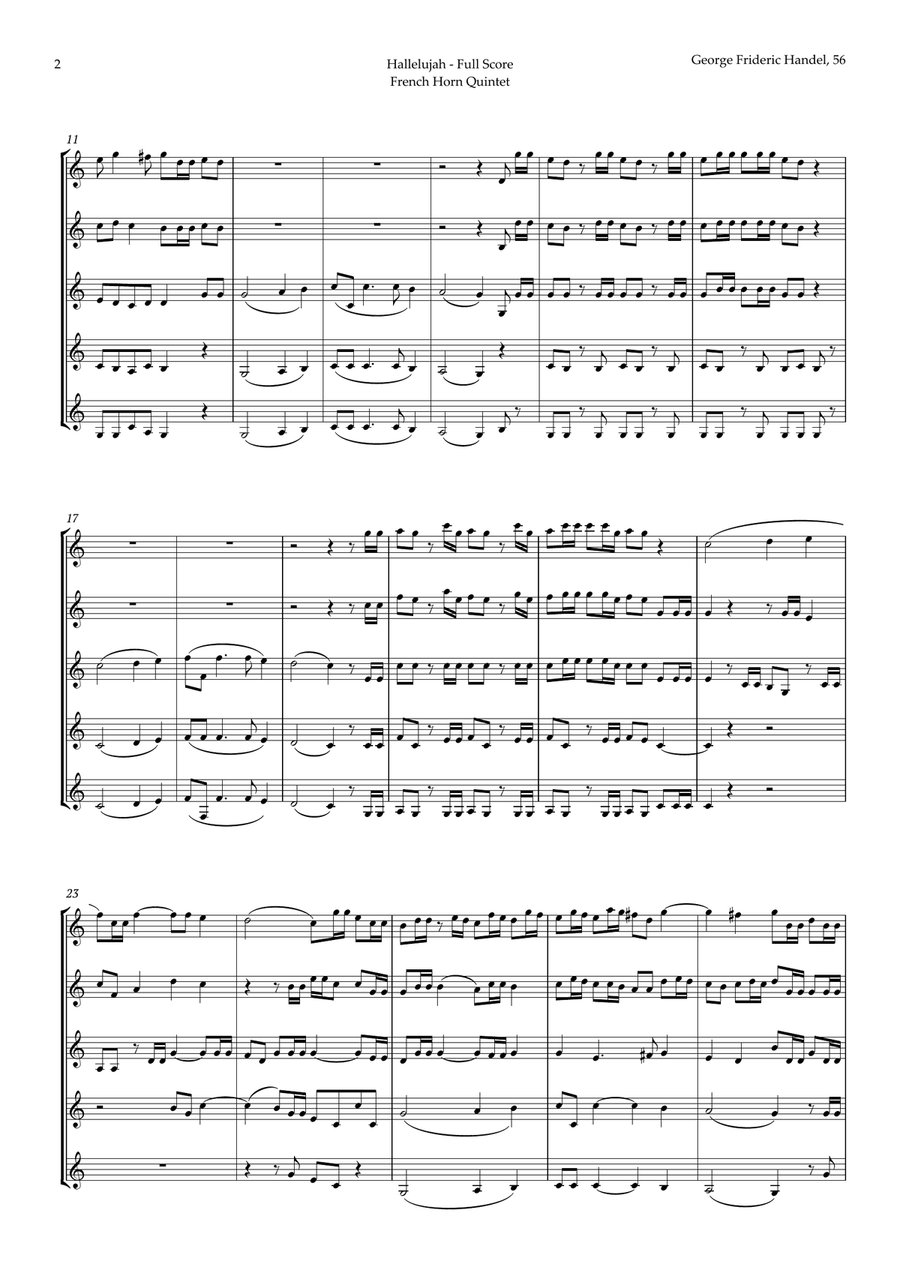 Hallelujah from Messiah by Handel for French Horn Quintet Brass Quintet scores gallery preview page 2